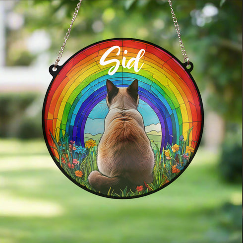 Siamese Cat Rainbow Bridge Personalised Stained Glass Effect Suncatcher